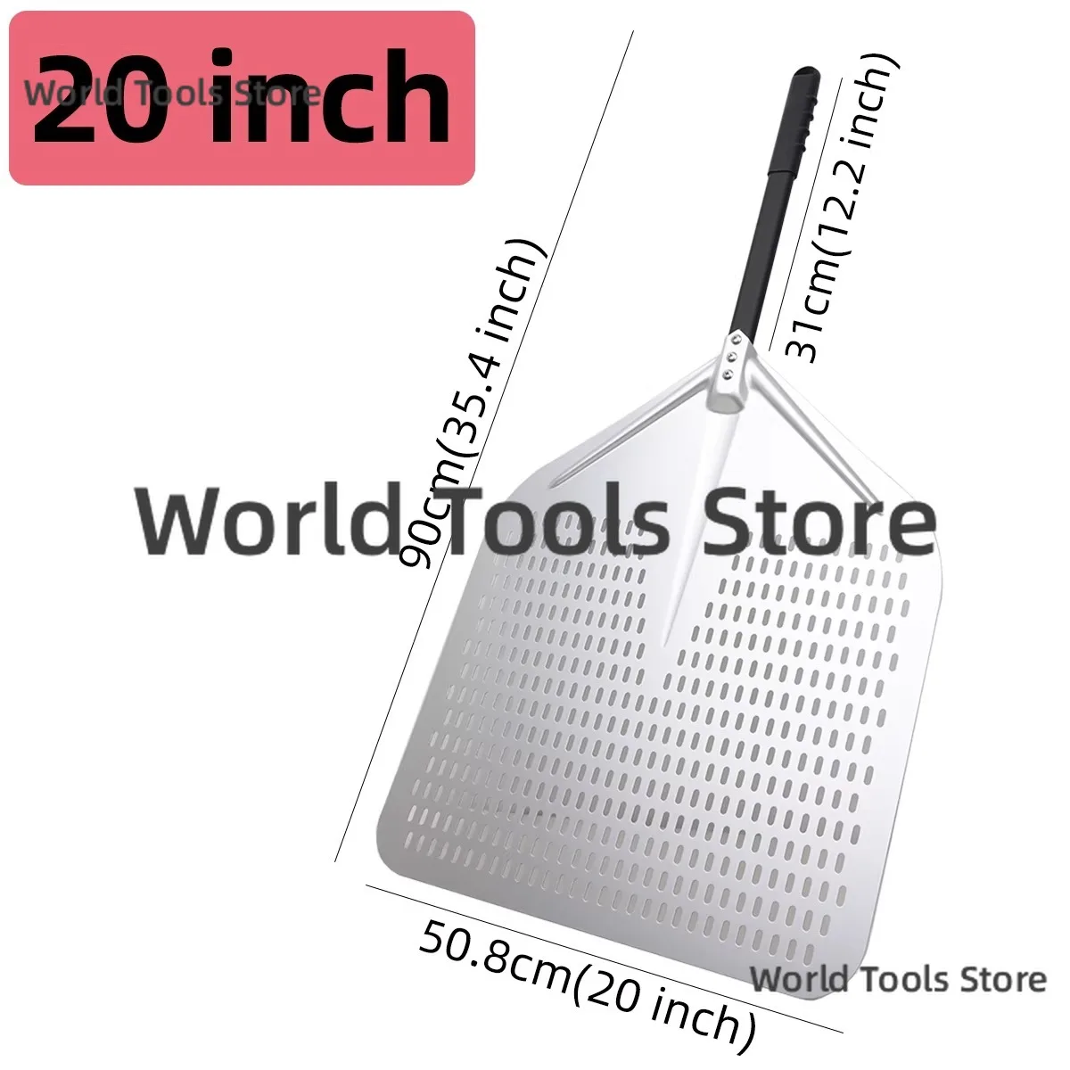 2026 New 18-20 Inch Square Perforated Aluminum Pizza Peel Super Large Baking Shovel With Detachable Long Handle For Oven Baking
