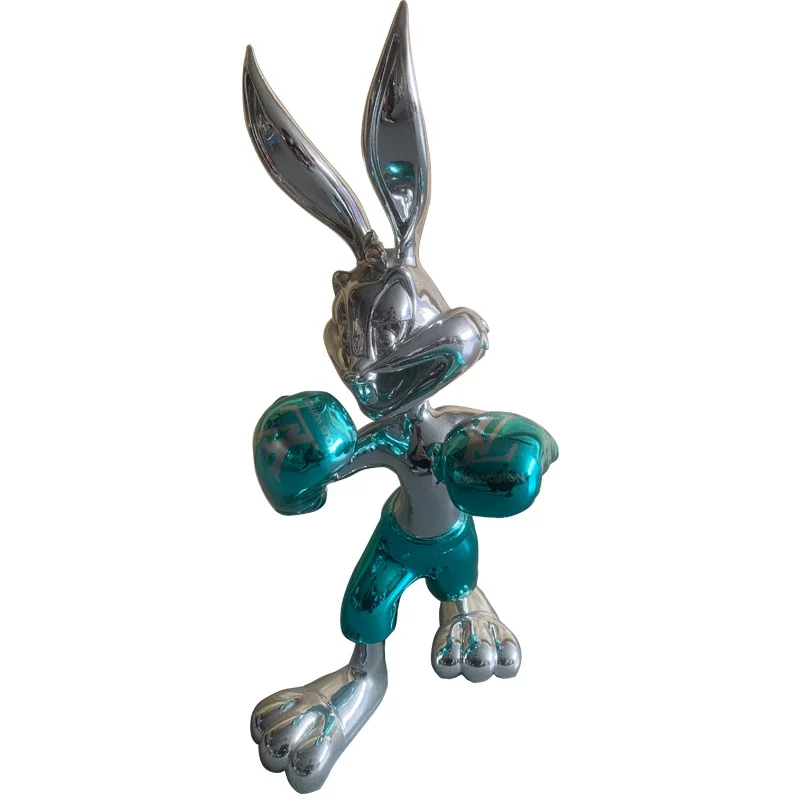 Factory Price High Quality Resin Plated Bunny Boxer Statue for Indoor Decorations  Crafts Pop Arts