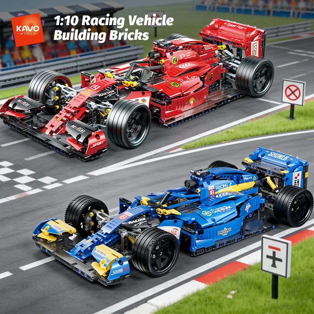

KAVOWORLD 1:10 Red/Blue Racing Car Building Blocks Set 1000+pcs Sports Vehicle Model Kit for Adults Toys Boys Birthday DIY Gifts