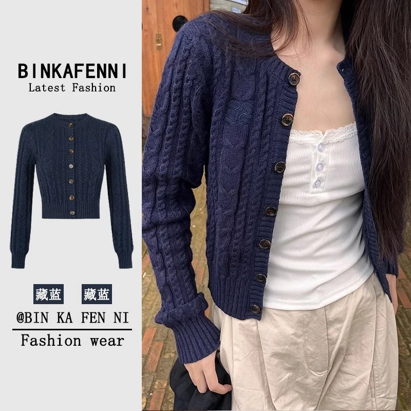 

Women Spring Autumn O Neck Short Cardigan Sweater Female Outwear Twist Knitted Single Breasted Soft Long Sleeve Coat Tops N8