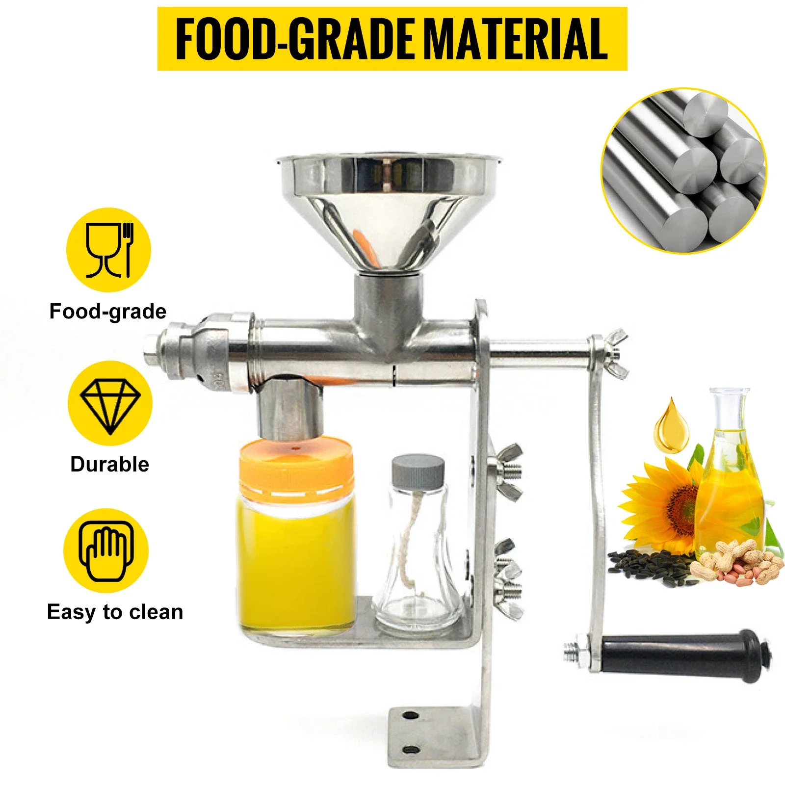 Manual Oil Press Machine 304 Stainless Steel DIY Seed Nut Peanut Oil Expeller Extractor Household Kitchen Oil Extractor