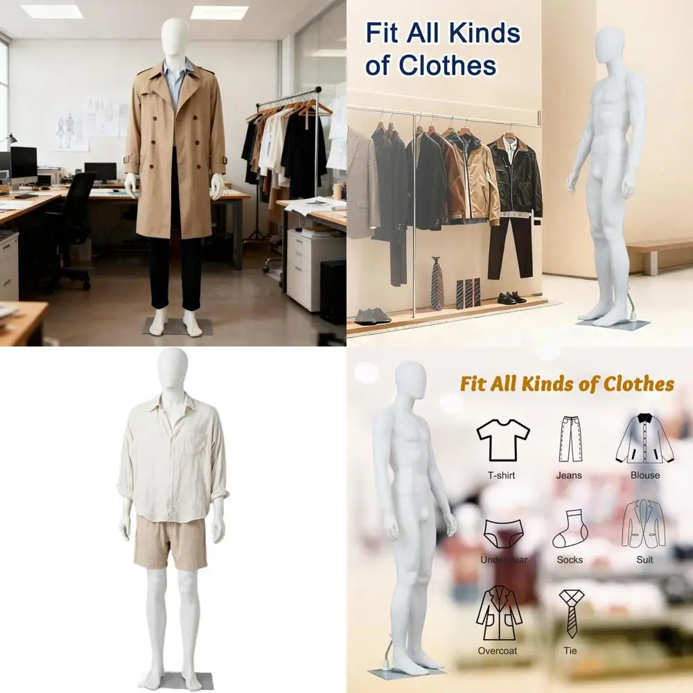 

Регулируемый мужской манекен в полный рост с подвижными руками, белый, на металлической подставке