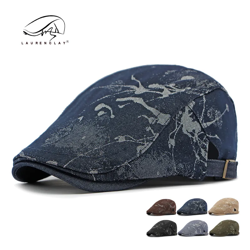 

Foreign trade hat men's beret British retro fashion canvas cotton cap ink splashing craft forward hat women