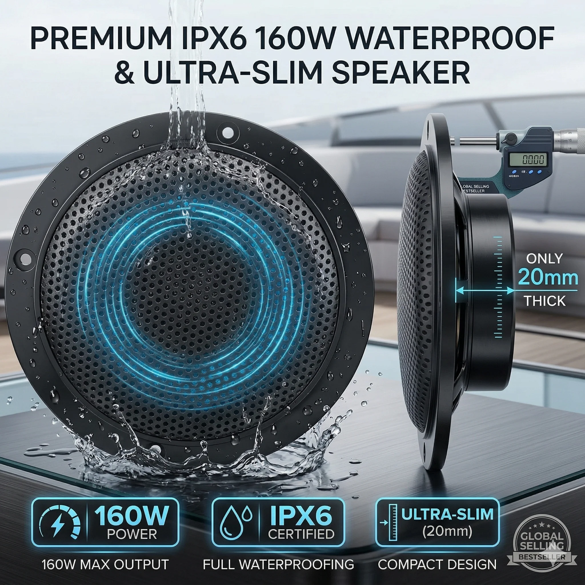 

Herdio 4'' 160W Waterproof Ceiling Marine Speaker Circular Sound Speaker For Kitchen Washroom Yacht Outdoor Boat Home 2PCS