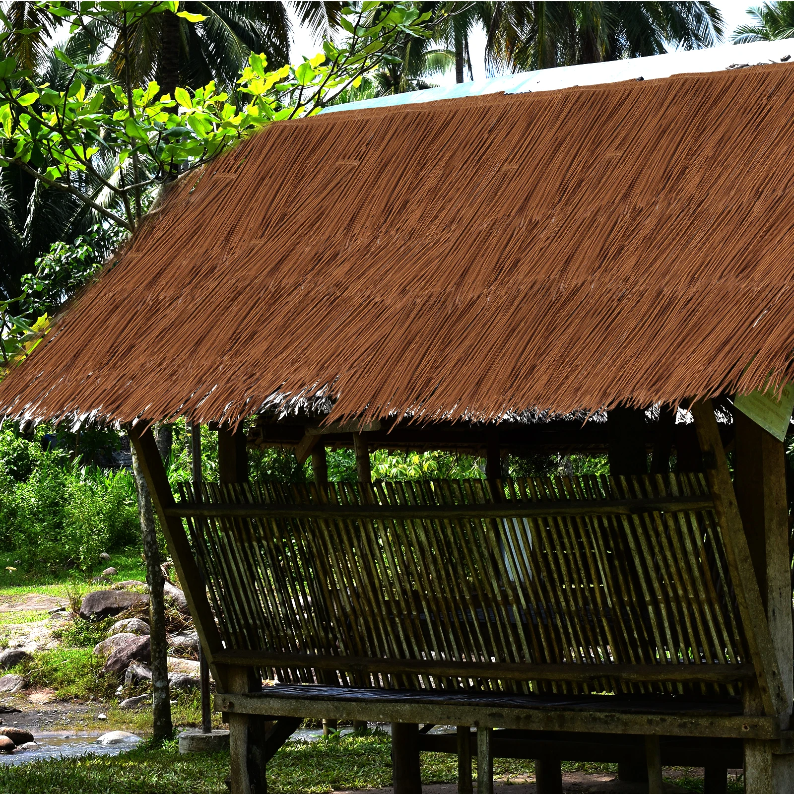 

Artificial Thatch Panel 1 Meter Dry Grass Gray PE Straw Hut Roof Decorative landscaping Simulated Thatch Flame