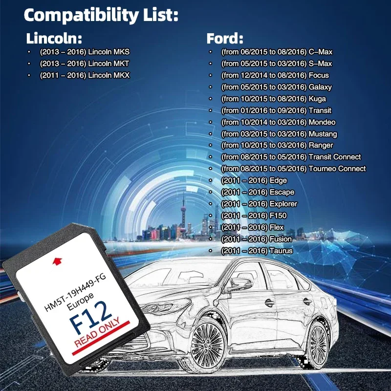 Najnowsza karta SD nawigacji F12 Sync2 Sat Nav Map UK Europe dla Ford 2024 Aktualizacja HM5T-19H449-FG — zdjęcie produktu 2