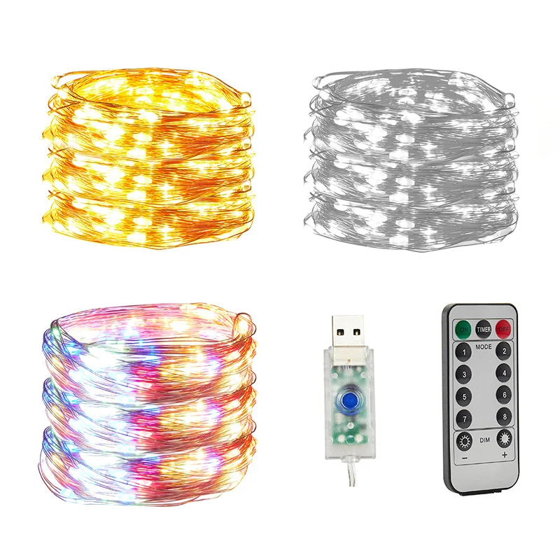 

2023 New Year Christmas Decoration lamp Copper Wire Led Garland Fairy Light String With Remote Control For Indoor Home Lights