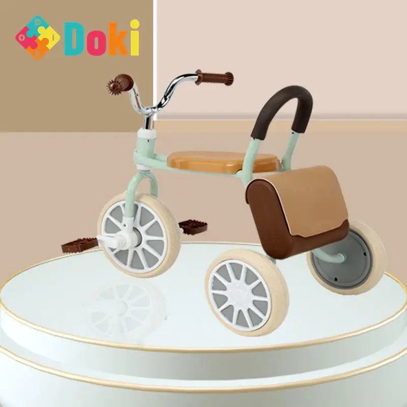 DokiToy Kreative und Interessante kinder Dreirad Pedal 1-3-6 Jahre Alt Baby Fahrrad Retro Dreirad Mit leder Tasche Kinderwagen