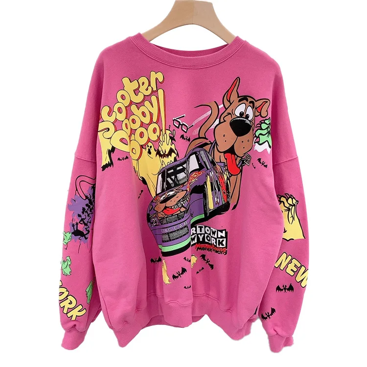 Brief Afdrukken Sweatshirt Vrouwen High Street Cartoon Puppy Auto Kleren Casual Crew Neck Trui Bulk Artikelen Groothandel Veel