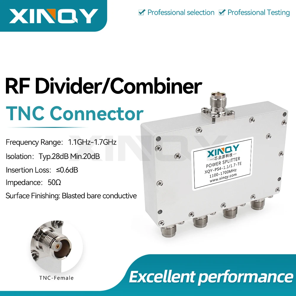 XINQY GNSS Microstrip 4-Way Power Splitter, 1.1-1.7GHz (1100-1700MHz) L-Band, TNC Connector Signal Divider