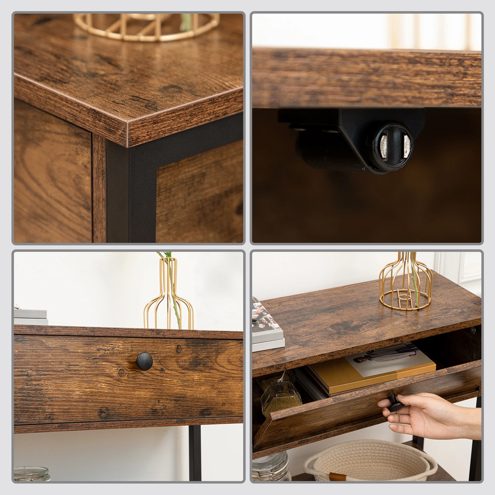 Tavolo consolle HOOBRO tavolo da ingresso stretto con 2 cassetti e 2 ripiani divano da ingresso per soggiorno corridoio industriale