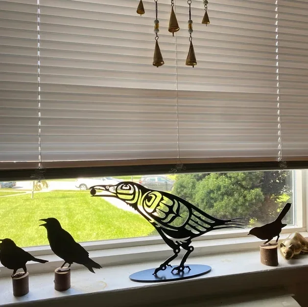 

Native Steel Cut Raven with Berry Metal Raven Tabletop Ornament