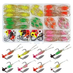 55/48Pcs Crappie Lures Jigs Heads Kit Soft Fishing Baits with Underspin Jig hook for Bass Fishing Lures Panfish Fishing tackle