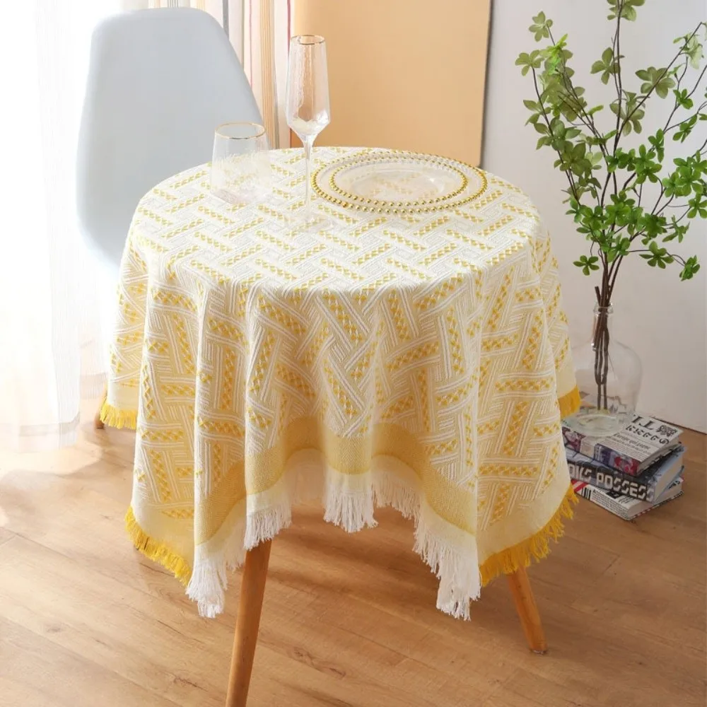 Retro cloth Fringe Edge Tablecloth Creamy Style Dust-proof Tea Table Cover Elegant Minimalist Deskcloth Bedroom Vanity