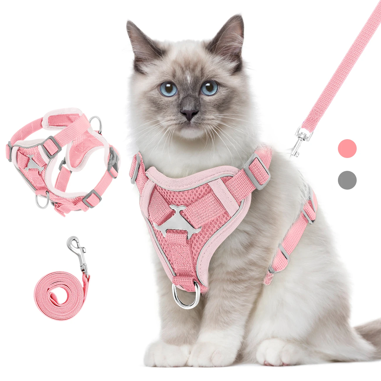Cat Harness And Leash Set Reflective Adjustable Mesh Vest_voghion.com