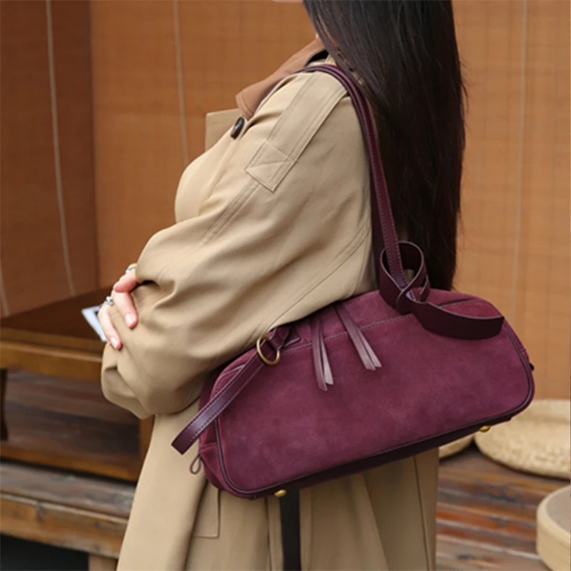 

HIFASHION Suede Genuine Leather Underarm Bags For Women Retro Pillow Shoulder Purses Daily Commuter Tote Ladies Handbags 2026