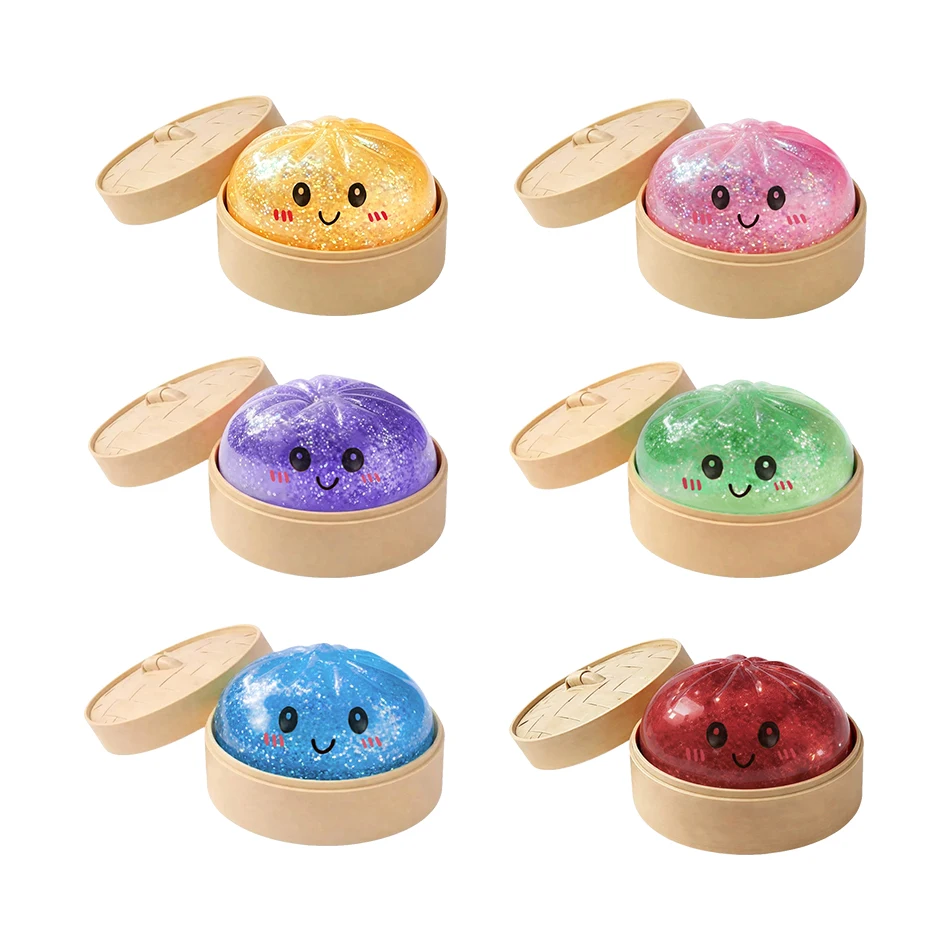 Mini Glitter Dumpling Squishy with Box Dumplings Sensory Squeeze Toy for Stress Relief Random Color Cute