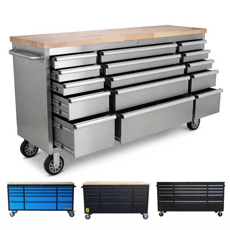72inch Mildew Proof SS430 Stainless Steel Tool Cabinet Heavy Duty Rolling Tool Storage Cabinet for Garage Storage