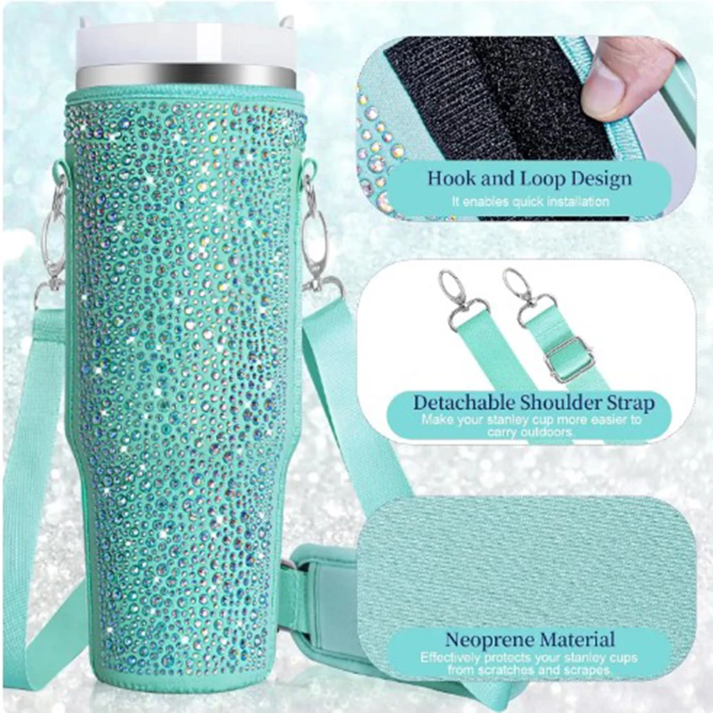 Shiny Diamond Mug Sleeves For Stanley 40 OZ Portable Water Kettle Carrier Holder Bag With Straps Outdoor Drinkware Accessory