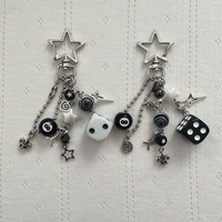 Handmade cluttered rockstar gf edgy black black & white dice keychains  grunge, deftones, beaded jewelry, bag pendant, emo, y2k,