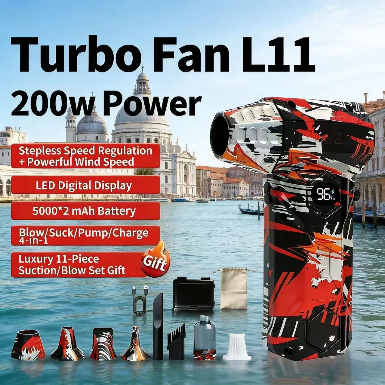 

L11 Powerful Air Blower 250000RPM Brushless Violent Fan Vacuum Dust Cleaner Strong Winds 53m/s Turbo Jet Blower Type-C Rechargin