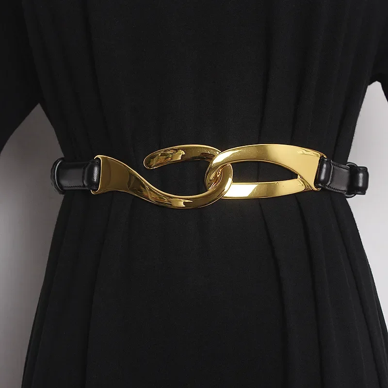 

Designer Women's Genuine Leather Belts Fashionable Vintage Hook Pull Adjustable Pressure Line Two-Layer Belt Ladies Decoration