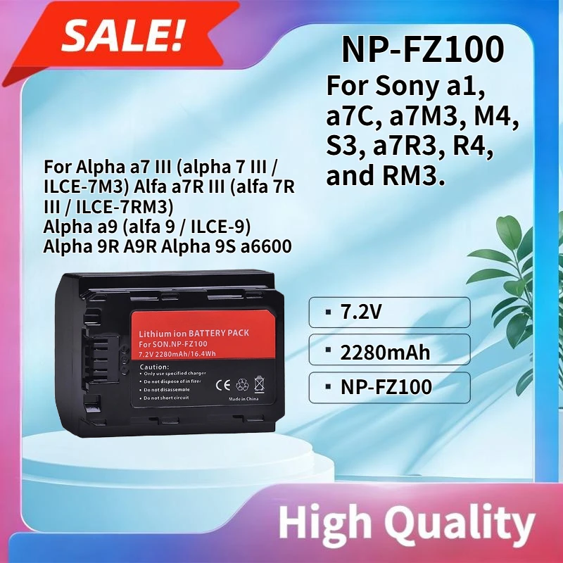 

High Quality 7.2V 2280mAh NP-FZ100 Rechargeable Battery Compatible with Sony A1 A7C A7M3 A7M4 A7S3 A7R3 A7R4 A7RM3
