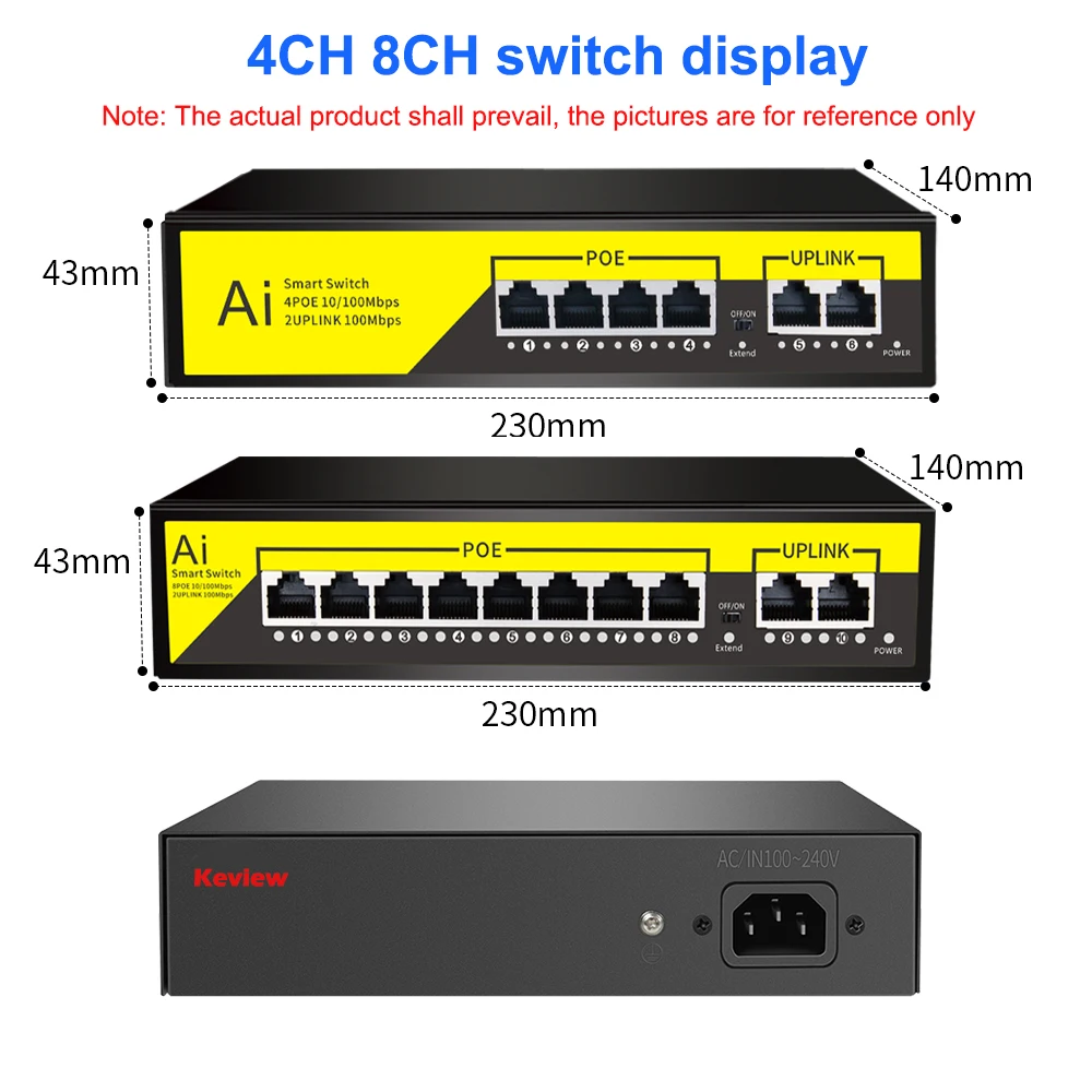 48V 4/8/16 Ports POE Switch Ethernet 10/100Mbps IEEE 802.3 af/at for IP POE Camera/CCTV Security Camera System/Wireless AP ft