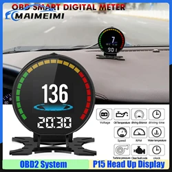 P15 HUD OBD2 Smart Head-up Display Speedometer Turbo Boost Pressure Oil Water Thermometer Digital OBD2 Diagnostic Warning System