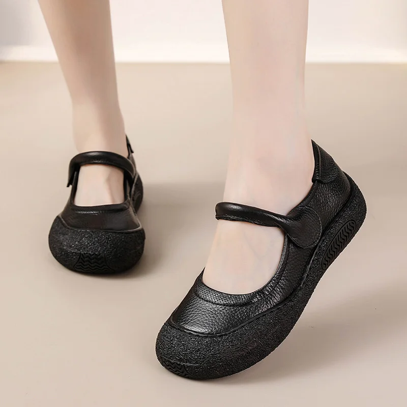 New Autumn v flats shoes women\'s mary jane loafer ladies concise strap cow leather ballerina flats woman luxury shallow moccasin