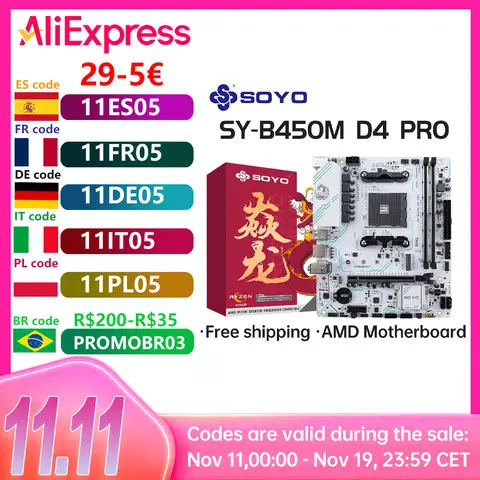 SOYO AMD B450M Game Motherboard DDR4 Memory AM4 Mainboard M.2 NVME Desktop Computer components Supports CPU AMD AM4 Ryzen 5600