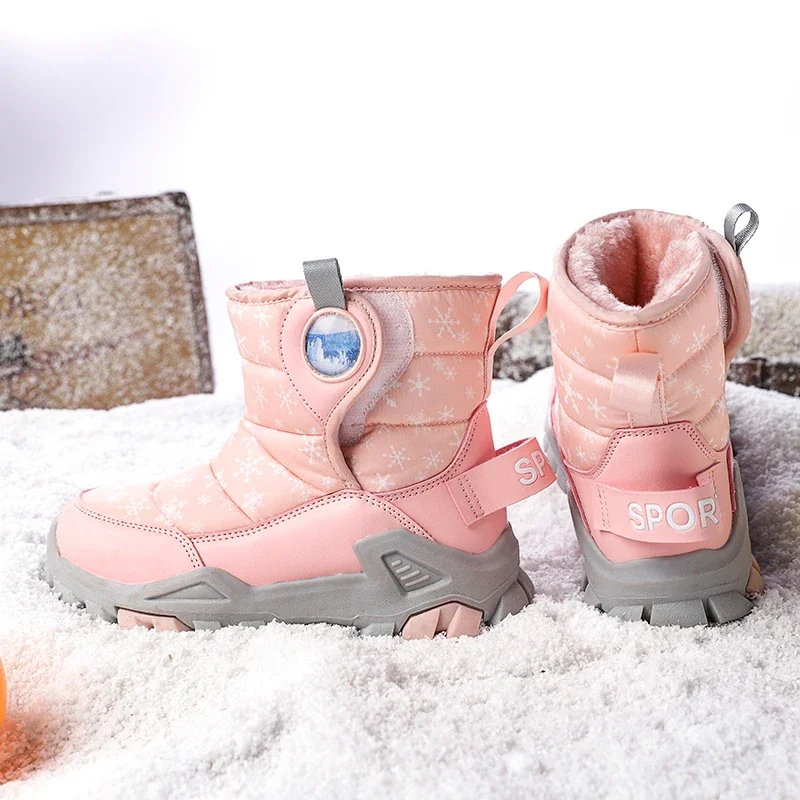 Children's snow boots for boys and girls cotton  2024 winter plus velvet warm waterproof anti-slip casual  shoes images - 6