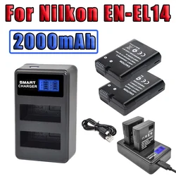 2000mAh EN-EL14 EN EL14 akumulator do aparatu litowo-jonowego ładowarka USB z LED do Nikon D3100 D3200 D3300 bateria dla nikona wielokrotnego ładowania 7.2V