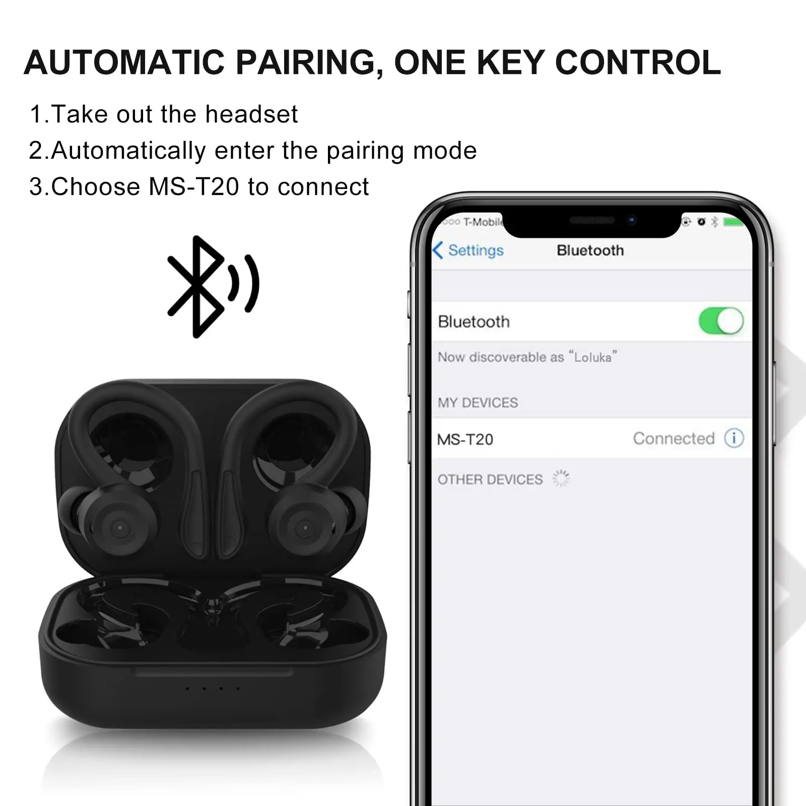 XT80 Pro Earphone Bluetooth nirkabel, earbud nirkabel dengan kait telinga, peredam kebisingan dalam telinga