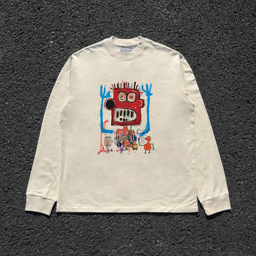 Heavyweight 260G Cartoon Little Man Student Sports Loose Versatile Long Sleeve T-Shirt by Wang Youbing Studio