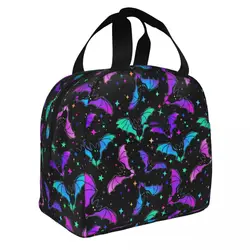 Bats And Star Gothic Harmonious Pattern Insulated Lunch Bag Leakproof Halloween Cooler Bag Tote Lunch Box Travel Food Bag