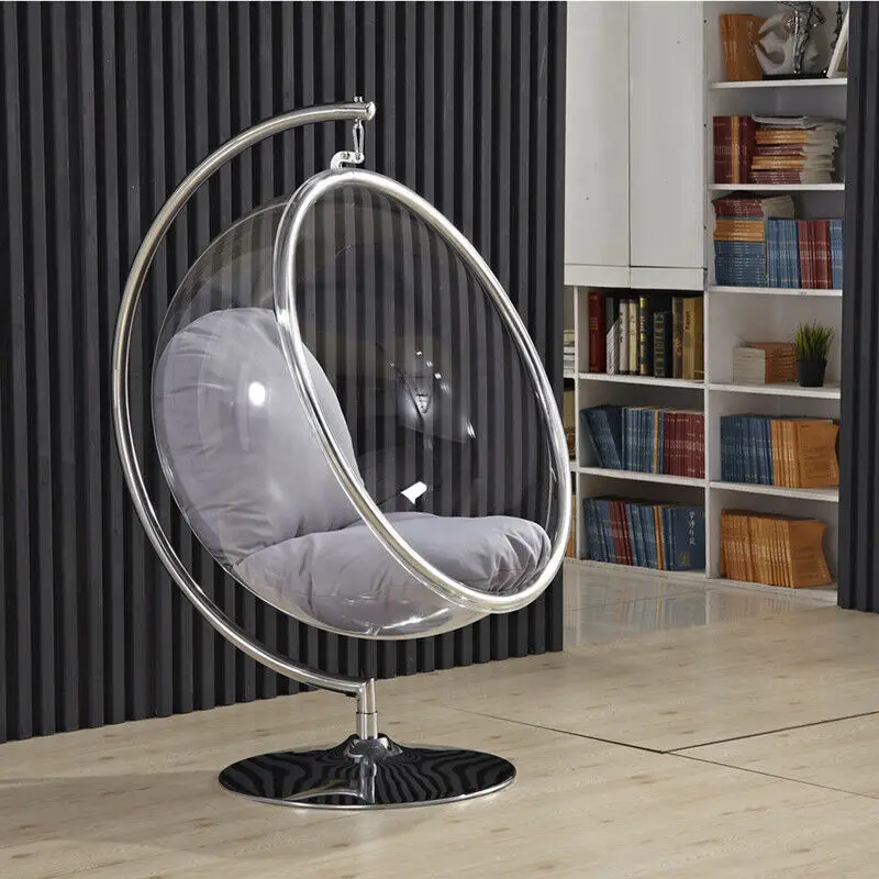 Home wall hang transparent acrylic hanging round ball modern leisure gold bubble chair with stand