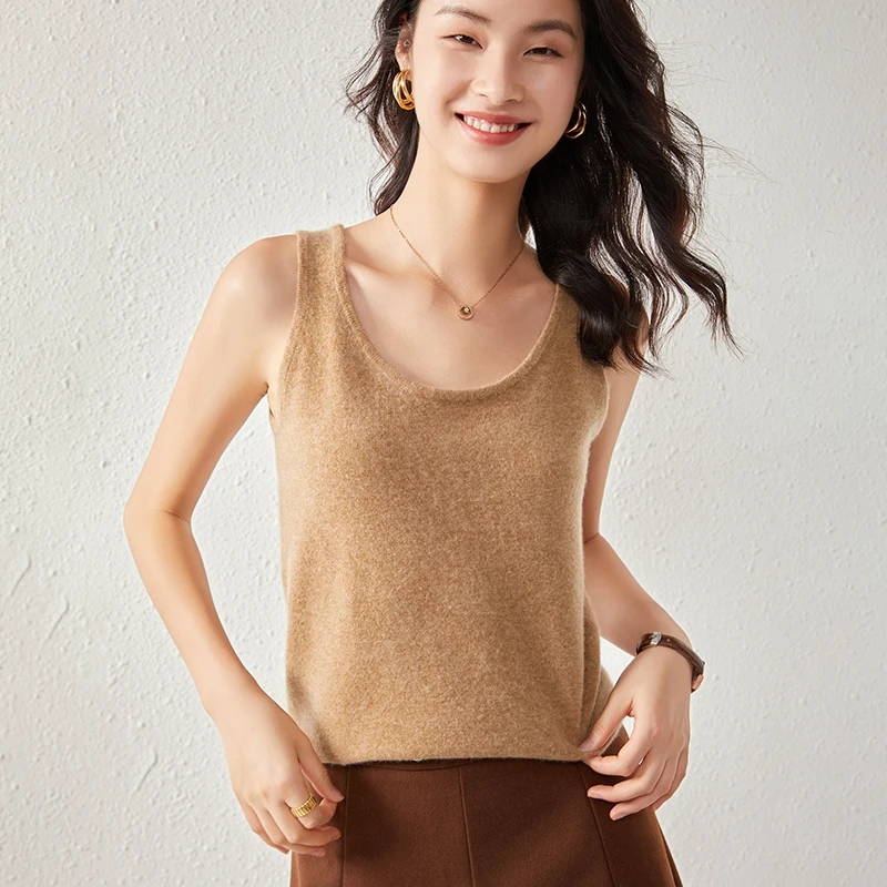 WinvyNee Summer New Women Cashmere Wool Tops Office Lady Solid O-neck Warm Soft Vest Girls Tank Streetwear Tops C1044006