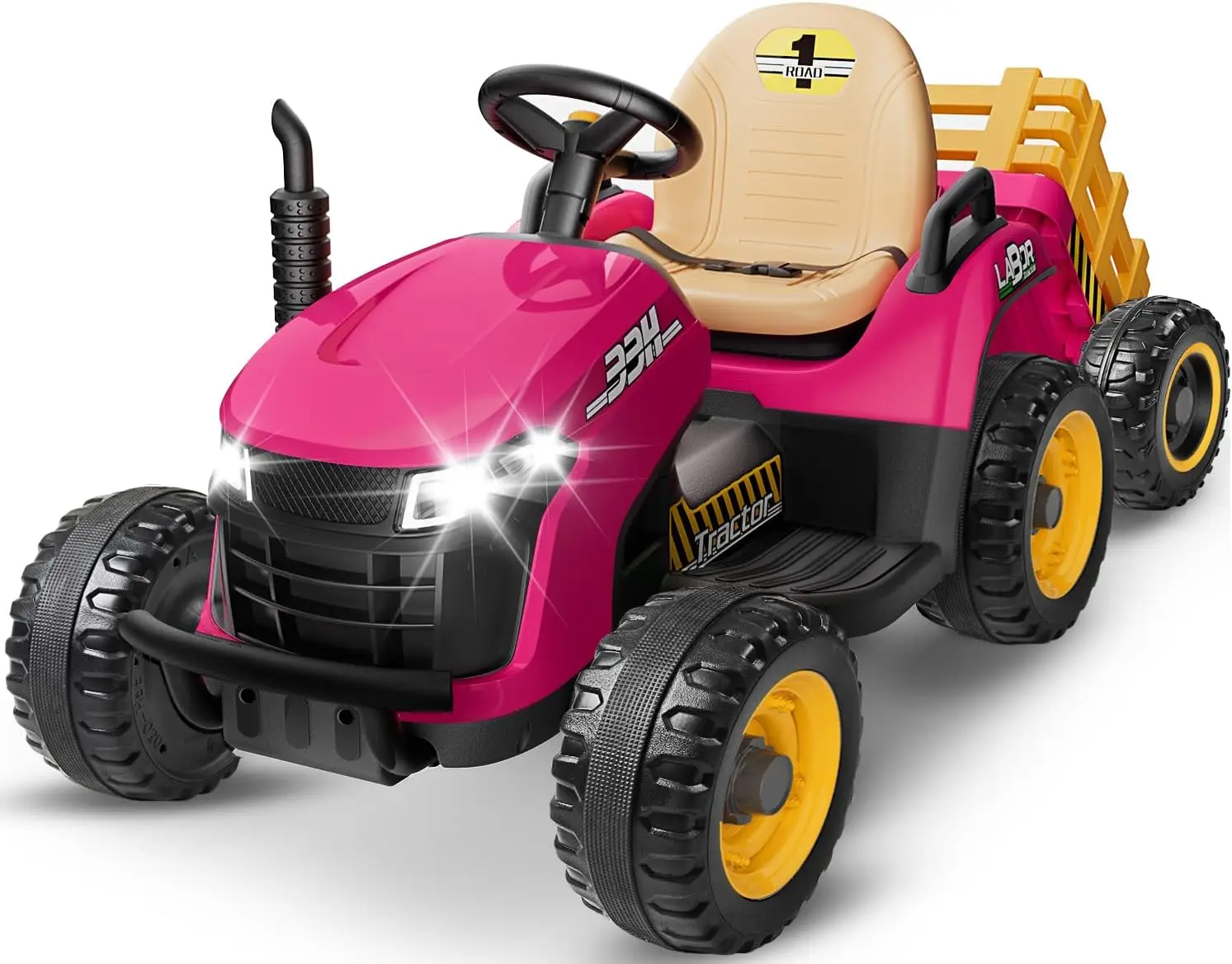 24V Ride On Tractor 24v Kids Toy Ages 2 5 Pink 2x75w Motors EVA Tires Tiltable Trailer Bluetooth Music 24G Remote Control Backya