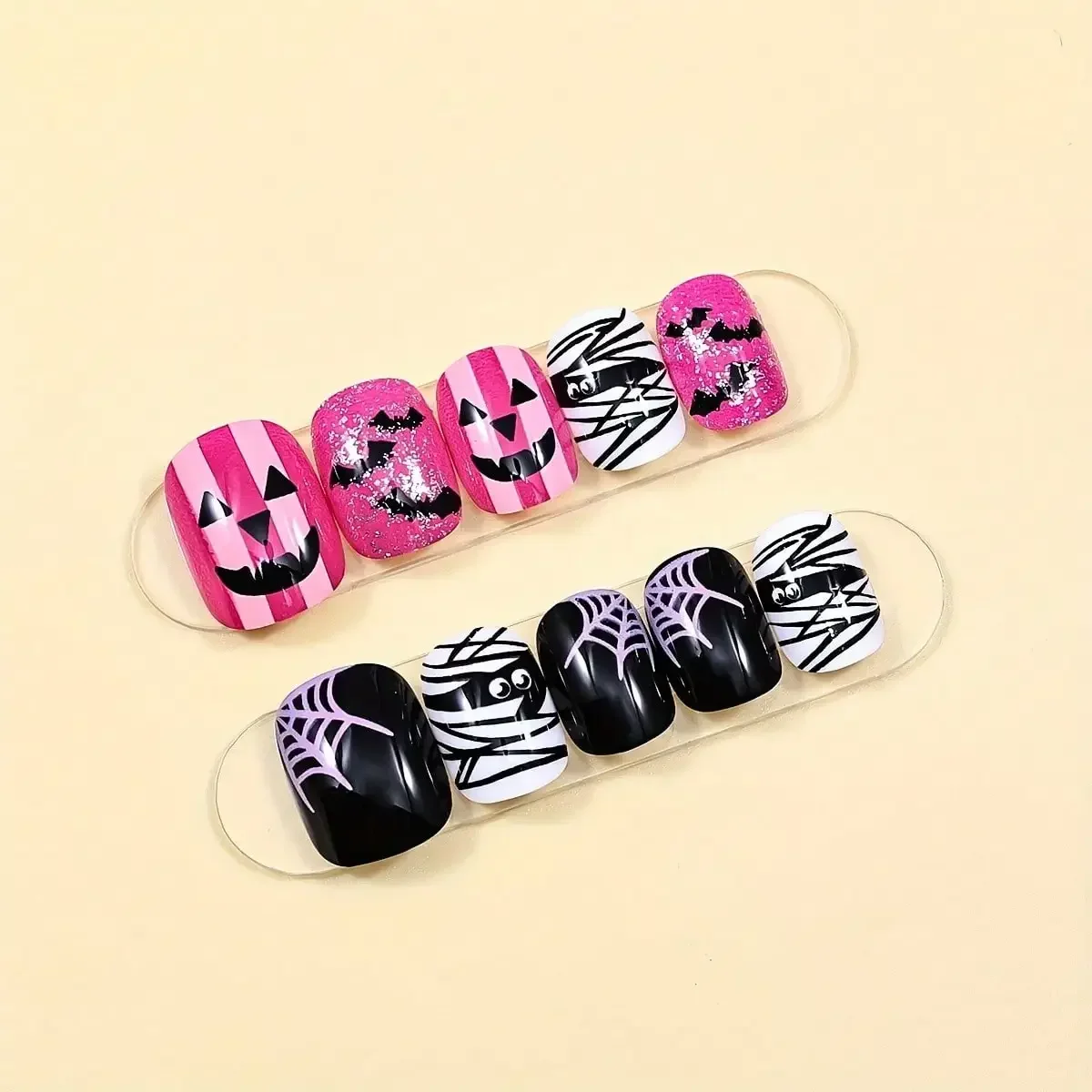 

Halloween Fake Nails, Pre-Glued Short Press On Nail Kit With Designs, Easy Apply At Home For Costume Party, Festive And Fun Nai