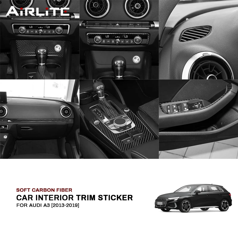 

For Audi A3 S3 RS3 2013-2019 Soft Carbon Fiber Car Center Console Gear Lever Panel Dashboard Air Outlet Panel Trim Sticker Cover