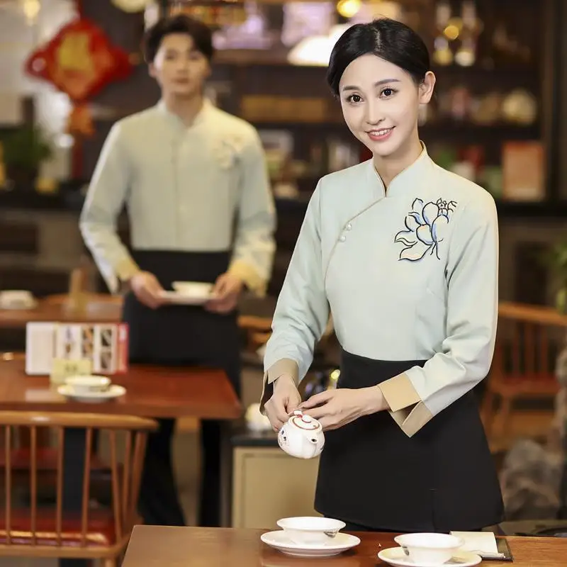 Hot Pot Restaurant Waiter Work Uniform Top Catering Tea House Hotel Restaurant Food Delivery Staff Autumn Winter Long Sleeve Wor