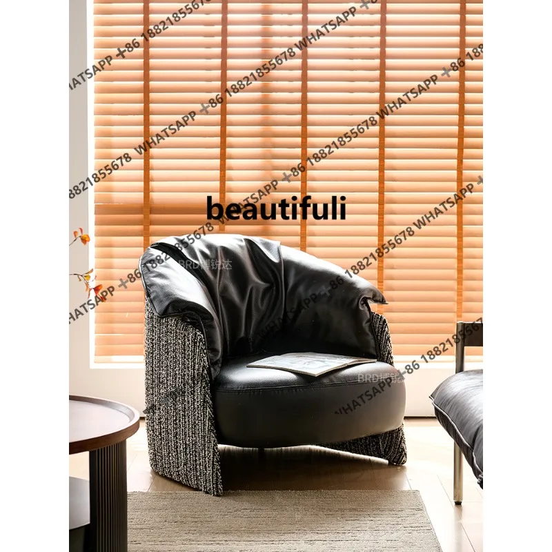 Minimalist single sofa chair light luxury Italian first-layer cowhide small apartment lazy sofa leisure chair