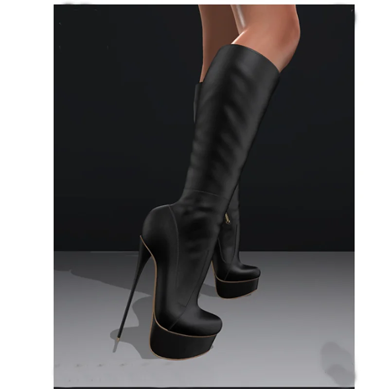 

Black Matte Knee High Platform Boots Thin High Heel Round Toe Fashion Sexy 2024 Winter Big Size Woman Shoes Zapatillas Mujer