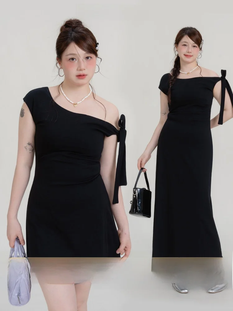 

Heynew Hepburn Sle ort Sve A-Line Dr for plus Size Women Korean Commute Sle Cotton Blend Comfortable Summer Dr