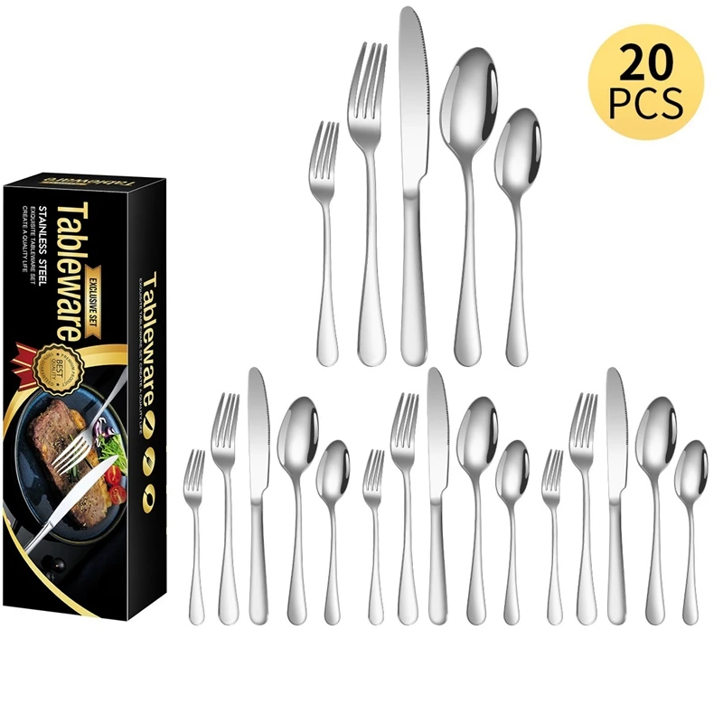 

20PCS Cutlery Set Dinner ware stainless steel tableware knives forks spoons tool