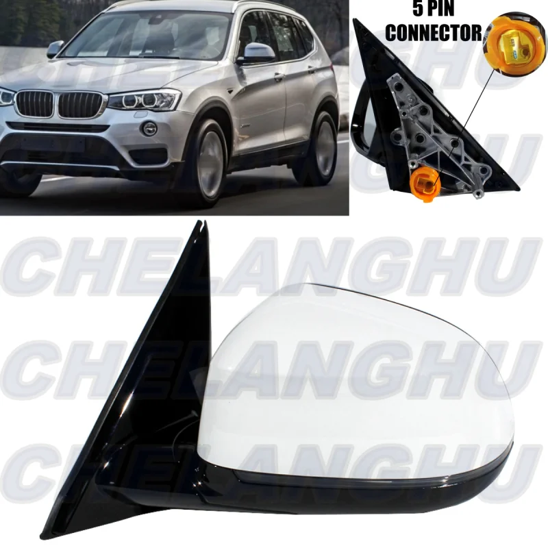 

For BMW X3 F25 2014 2015 2016 2017 Left Side 5 Pins White Painted Heated Power Adjust Memory Power Fold Mirror Assembly