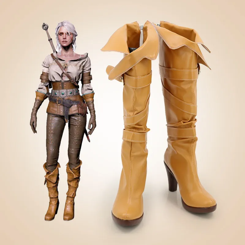 

Thewitcher 3 Ciri Cosplay Costume Shoes Light Brown Handmade Faux Leather Boots For Christmas Halloween Party Boots