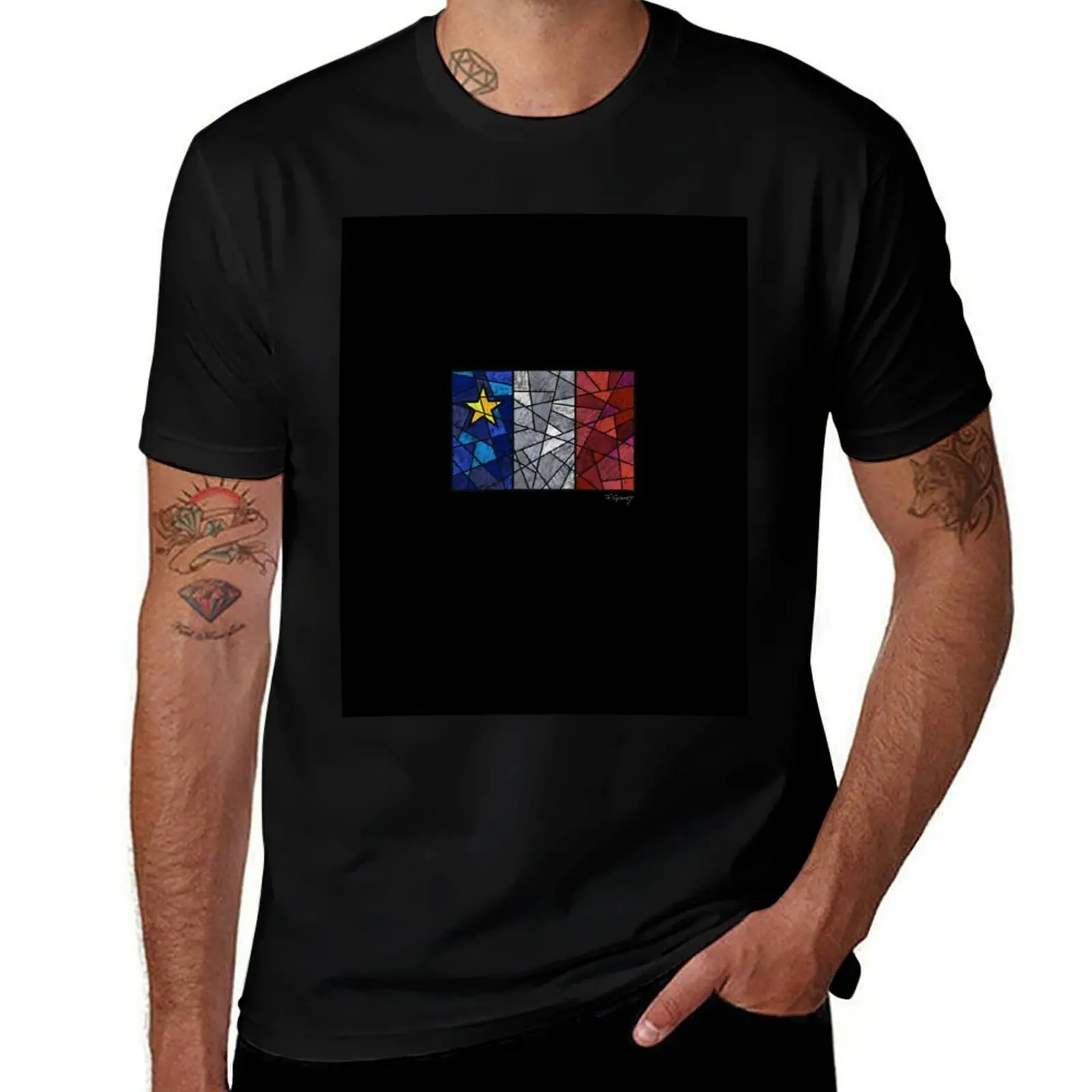 

Acadian flag pastel mosaic - Drapeau acadien mosaque pastel vitrail T-Shirt cotton t shirts high quality