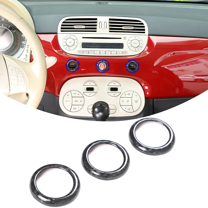 

Hazard Light Drive Mode Ring Trim Warning Light Button Frame Decal Real Carbon Fiber For Fiat 500 Abarth 595 695 312 2007-2026